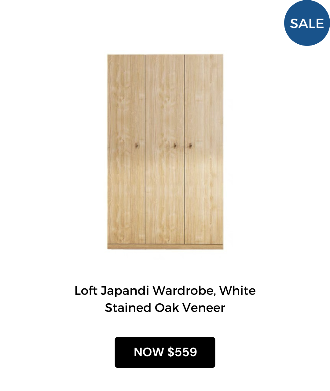 Loft Japandi Wardrobe, 120x51.5CM, White stained oak veneer